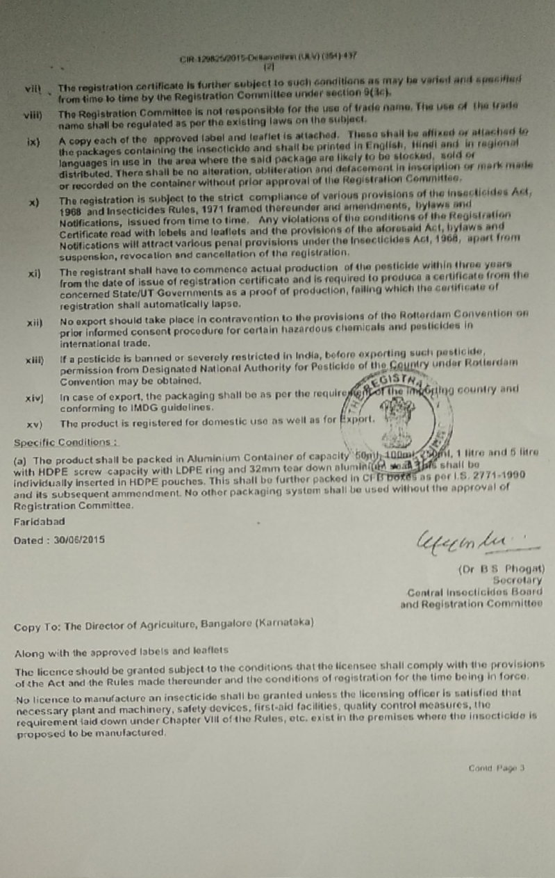 DELTAMETHRIN 1.25% ULV REG CERTF PG 2